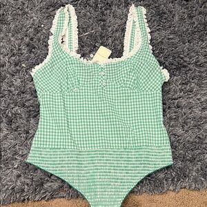 Free People Green Gingham Bodysuit